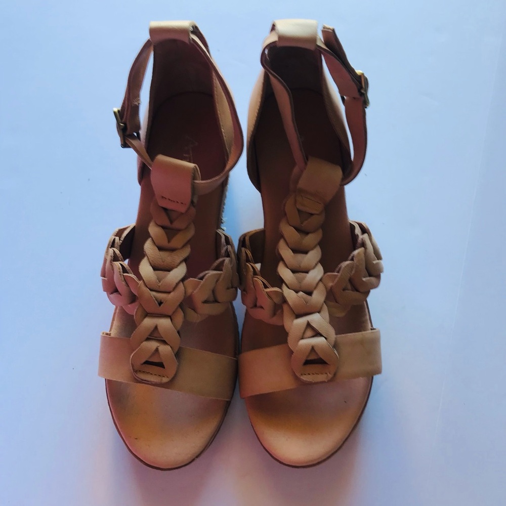 Elegant Tan Braided Wedge Sandals - Picture 6 of 12
